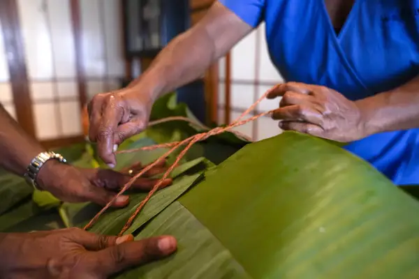 Spa treatment with banana leaves at Wakaya Club and Spa