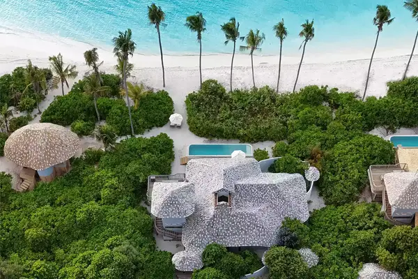 Aerial view of the Beach Hideaway at Soneva Secret 