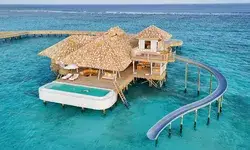 Aerial view of the Overwater Hideaway at Soneva Secret 