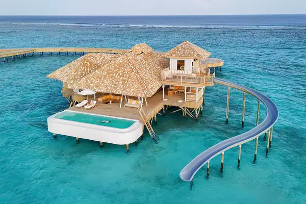 Aerial view of the Overwater Hideaway at Soneva Secret 