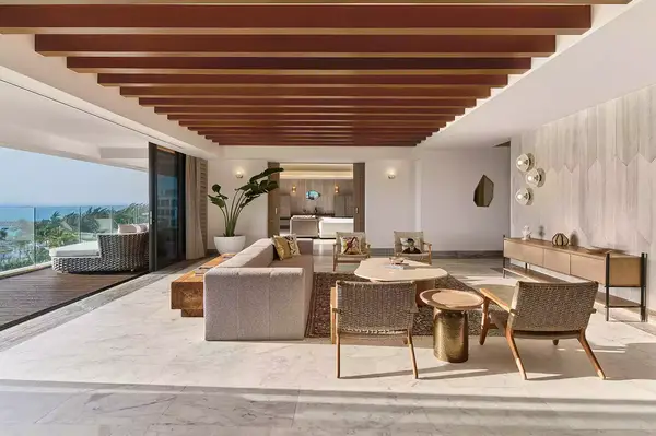Suite living room at SLS Playa Mujeres