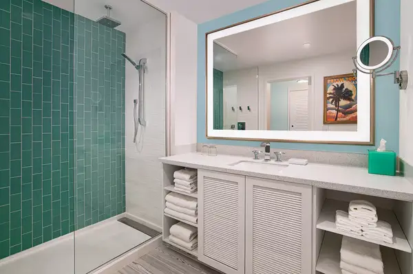 A guest room bathroom at Margaritaville Beach Resort Fort Myers Beach