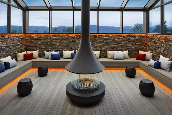 Fireplace area with seating