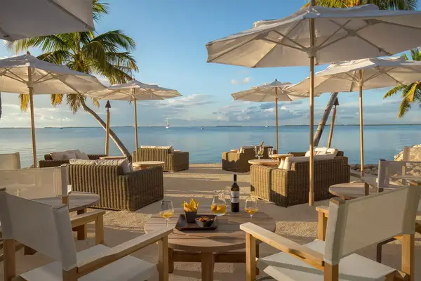 Patio seating area with view of the ocean