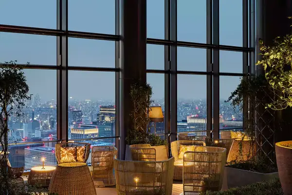 Bulgari Hotel Tokyo 45th floor terrace at dusk 