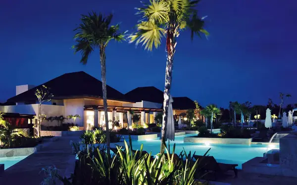 Pool at the Fairmont Mayakoba Resort at night