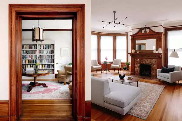 The library and parlor at The Amelia