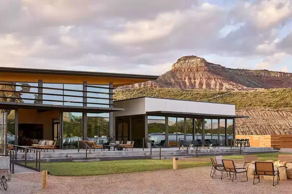 Exterior of the main building at AutoCamp Zion