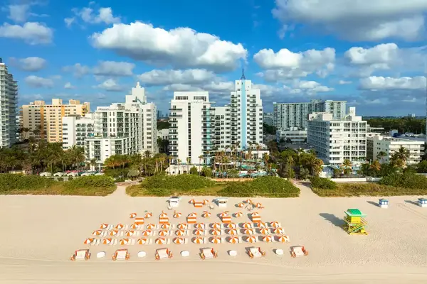 Andaz Miami Beach hotel and surrounding area, view from the beach