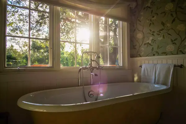 Cottage bathroom and tub at San Ysidro Ranch