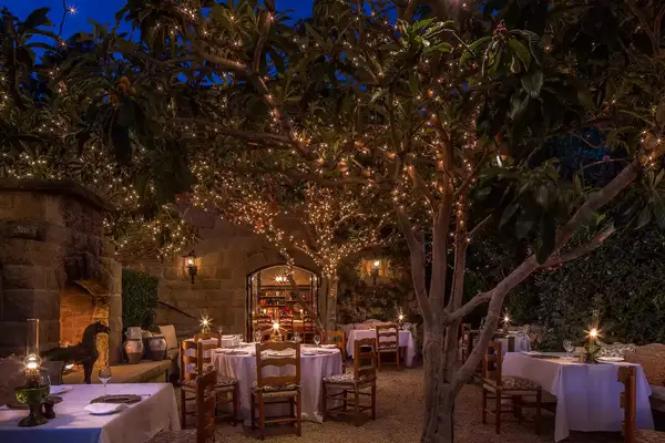 Nighttime on the Wine Cellar patio at San Ysidro Ranch