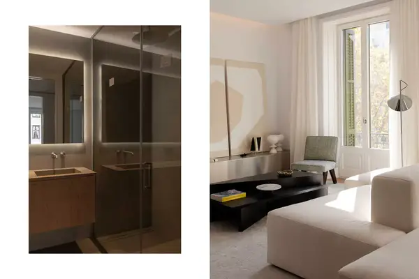 A bathroom and living space in an apartment at the Lilo Collection, Barcelona Collection 