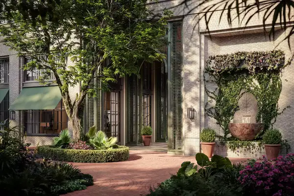 Courtyard area with plants and architecture, Charleston yet appealing and tranquil