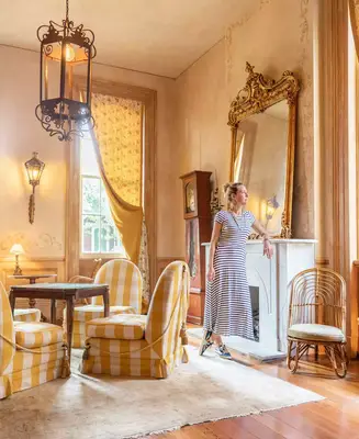 Nathalie Jordi in the ornate salon at the Hotel Peter & Paul in New Orleans