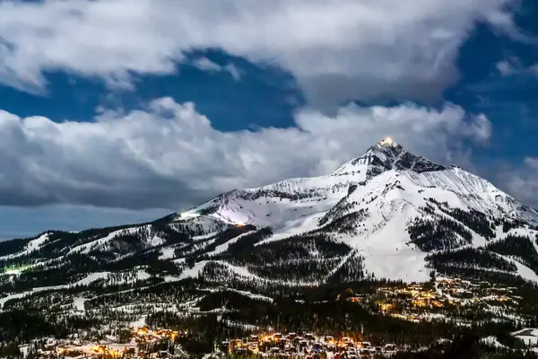 Snow on the mountain above Big Sky, Montana, in winter. 