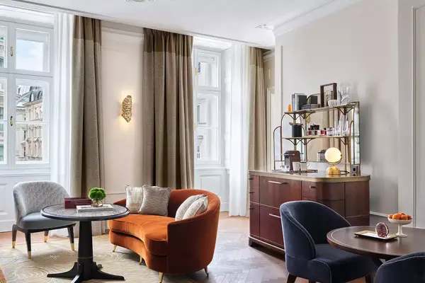 Interior of the living room in the Executive Suite at the Rosewood Vienna