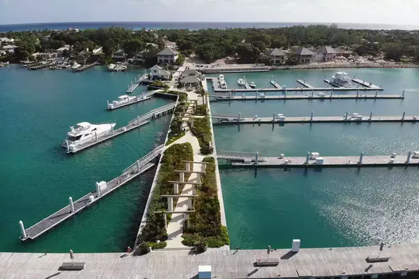 Aerial view of the marina at the Briland Club in the Bahamas