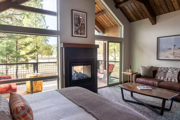 Interior of a cottage King Room at Firefall Ranch