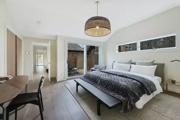 The main bedroom inside The Beach House at The Roundtree, Amagansett