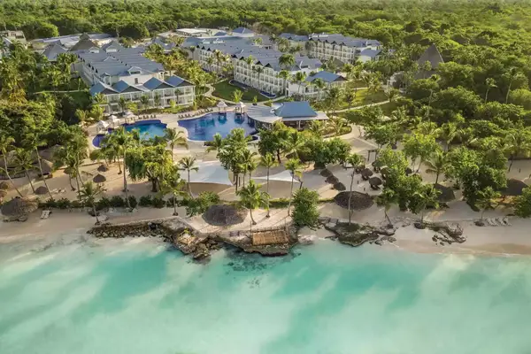 Aerial view of beach and exterior of Hilton La Romana, an All-Inclusive Adult Only Resort