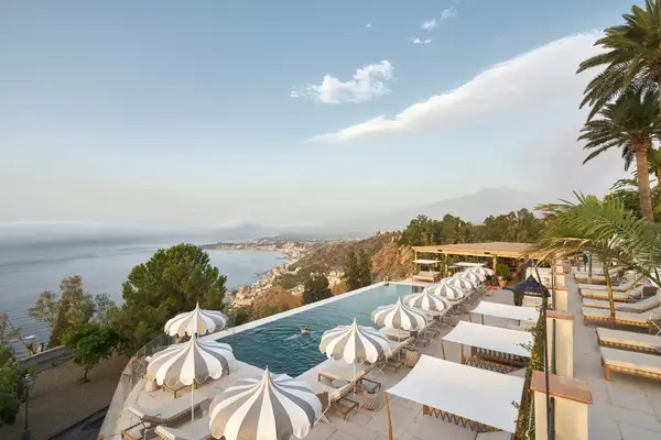 Aerial view of the pool at Four Seasons Taormina, San Domenico Palace