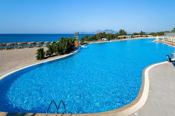 The pool and view at Blue Lagoon Village, Kos