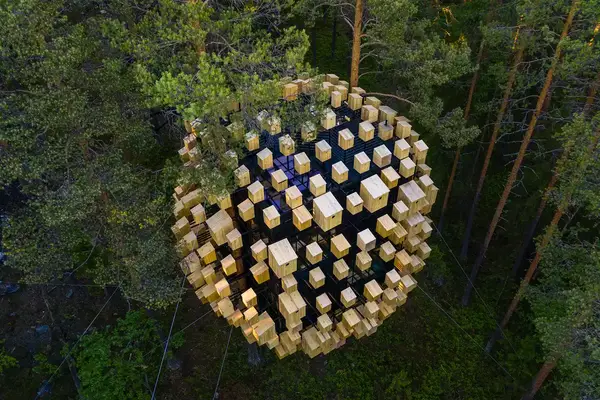 Aerial view of Biosphere, Treehotel, Sweden