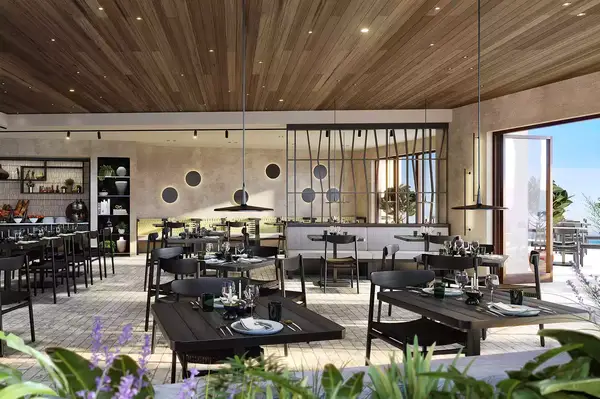 Interior of a restaraunt at Domes Tholos Santorini