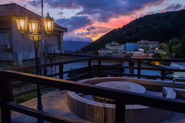 Summer sunset scenery at Nozawa Onsen village in Nagano prefecture, Japan 