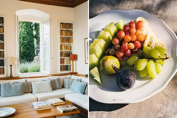 Scenes from the Patrick and Joan Leigh Fermor House in Greece, including the home