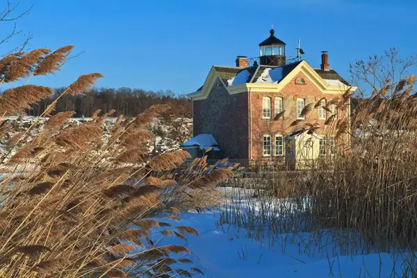 Saugerties Lighthouse in winter with snow