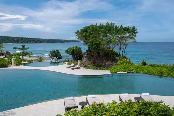 Aerial of the ocean view pools at Jumeriah Bali
