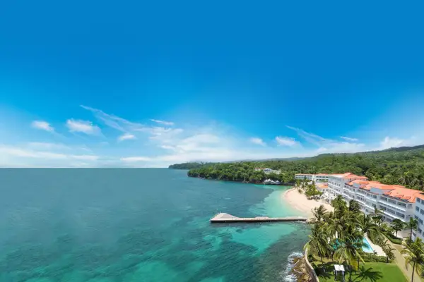 Aerial view of hotel on the coast of Jamaica