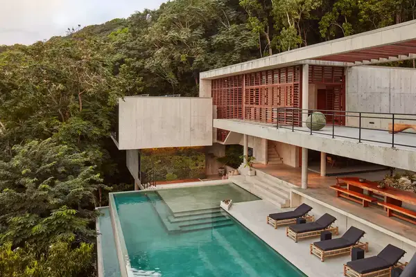 Pool overlooking jungle.