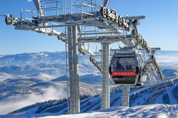 A Park City ski gondola at the top of the mountain 