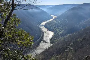 Aerial view of the New River Gorge in West Virginia 
