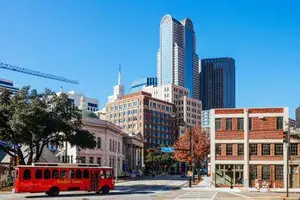Trolley Tour on the street in Downtown Dallas