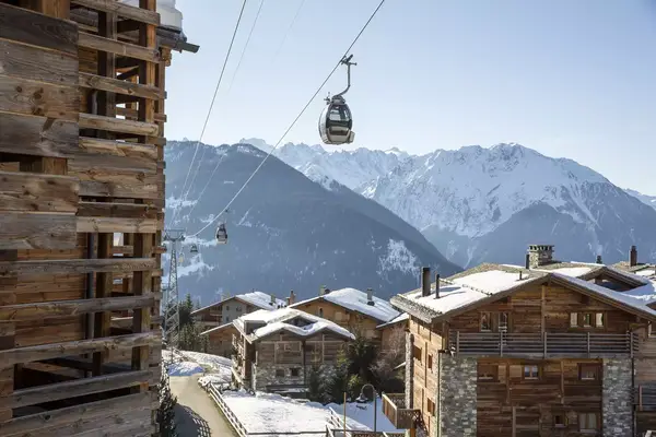 View of cable car in Verbier, Switzerland.