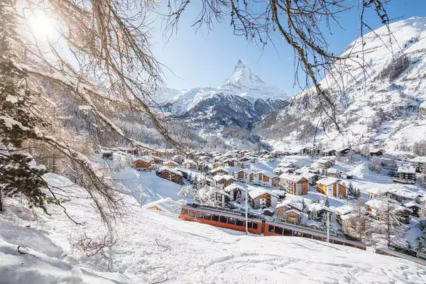 Snowy Zermatt with the Matterhorn in the background