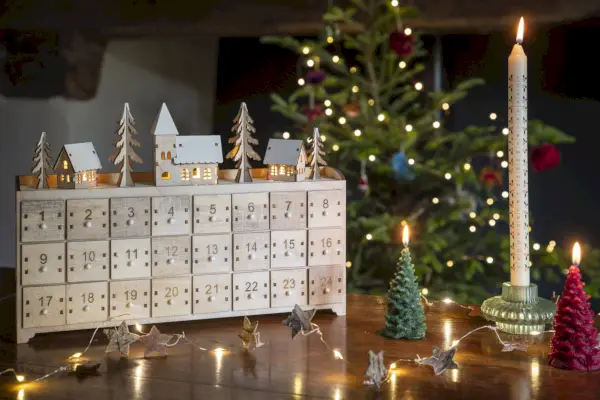 LED Wooden Advent Calendar, Natural