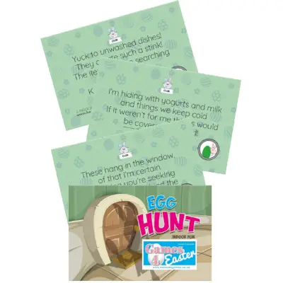 INDOOR EASTER EGG HUNT CLUES - 20 Easter Hunt Clue Cards - credit card sized indoor easter egg hunt clues - Easter egg hunt game is the classic Easter Games for kids!