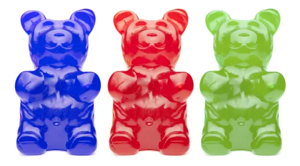 trio of blue, red, and green gummy bears