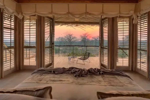 View from guest room of deck at sunset