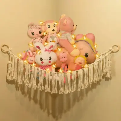 Stuffed Animal Corner Hammock with LED String Lights
