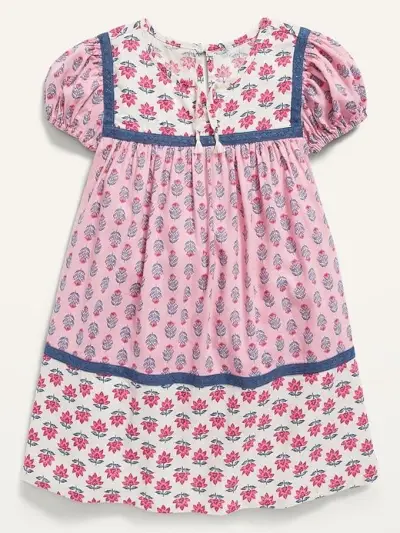 Puff-Sleeve Floral Swing Dress for Toddlers