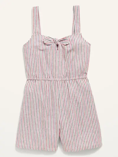 Sleeveless Tie-Front Linen-Blend Romper