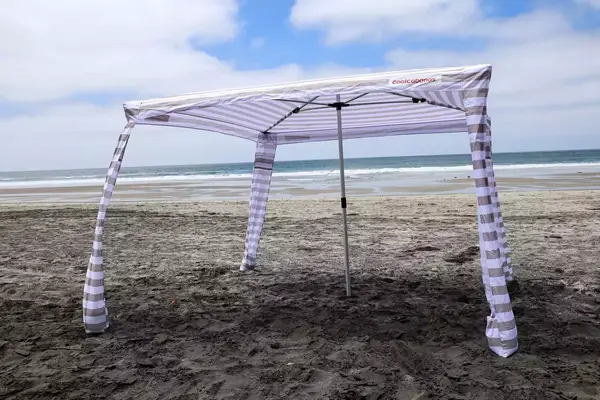 The CoolCabanas CoolCabana 5 on a beach after setup