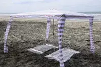 The CoolCabanas CoolCabana 5 on the beach after assembly