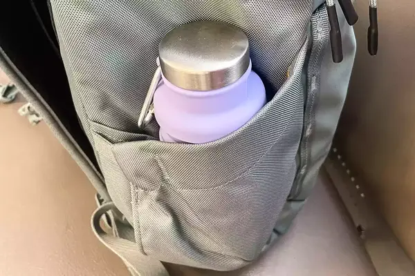 Vadoworld Collapsible Water Bottle in a backpack pocket
