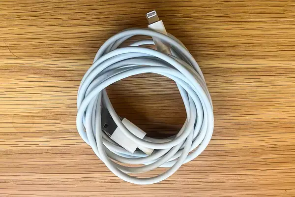 Tumaber 3-Pack Apple 10-foot Lightning to USB Cords on a wood surface